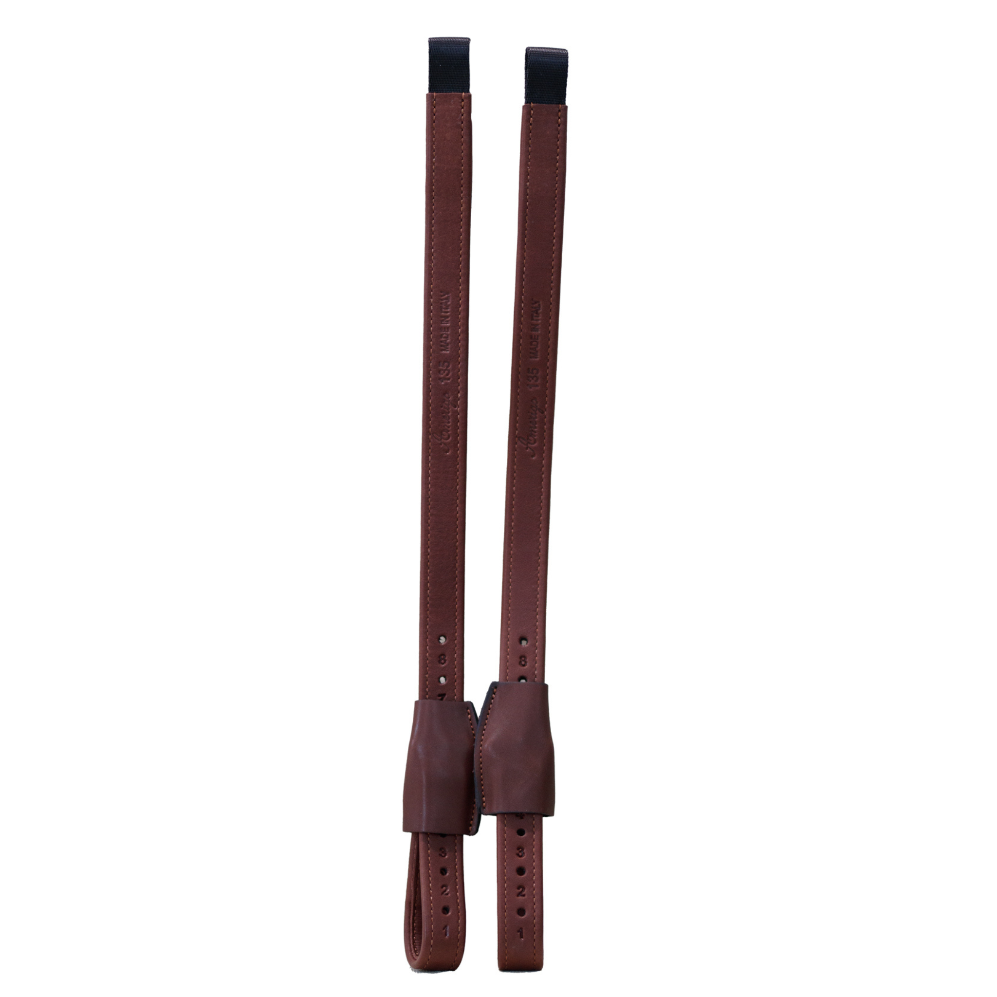 Brown Amerigo mono stirrup leathers against a white background