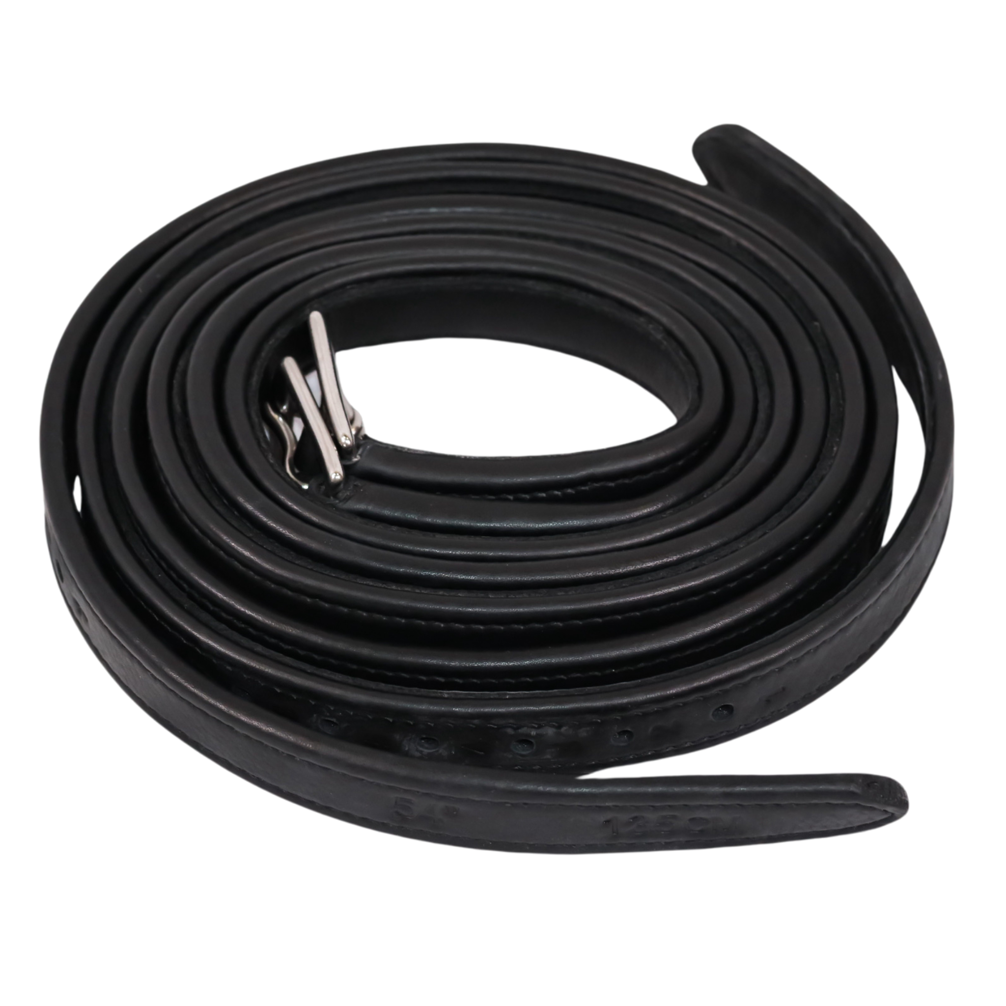 Black Yoho Rolled Stirrup Leathers against a white background.