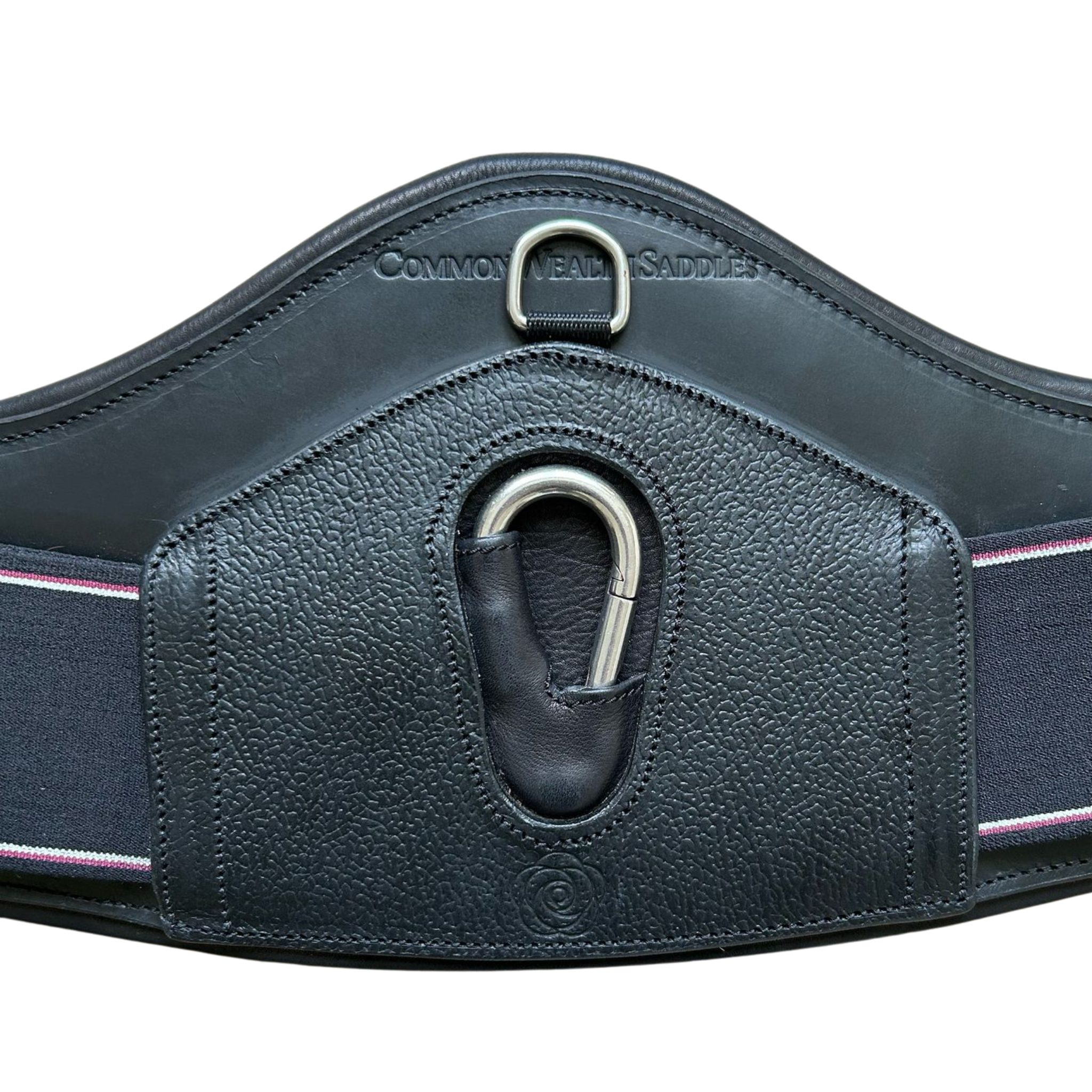 Close up of centre portion of black Powell Short Girth against a white backgorund
