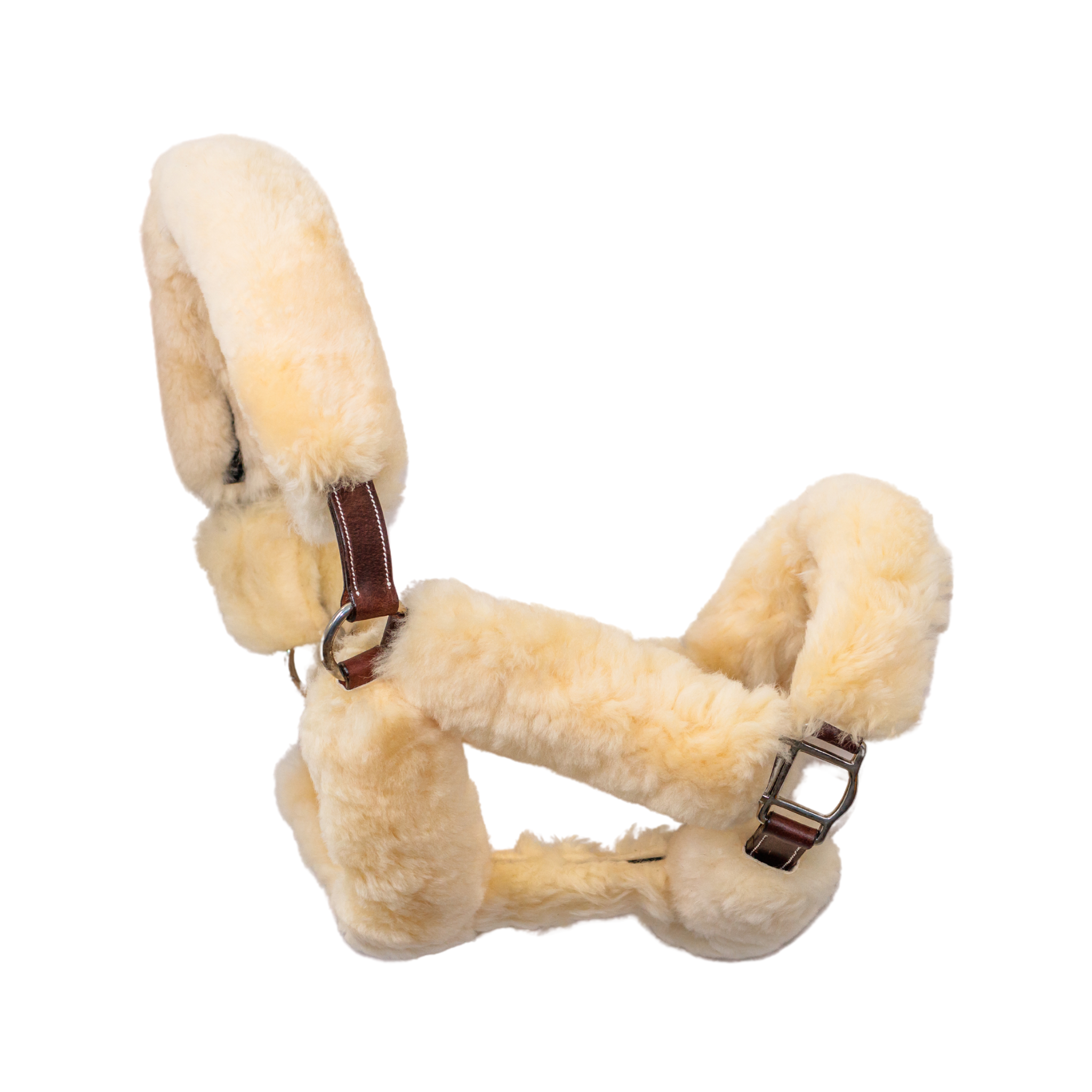 RIght side view of Whistler Sheepskin Halter against a white background.