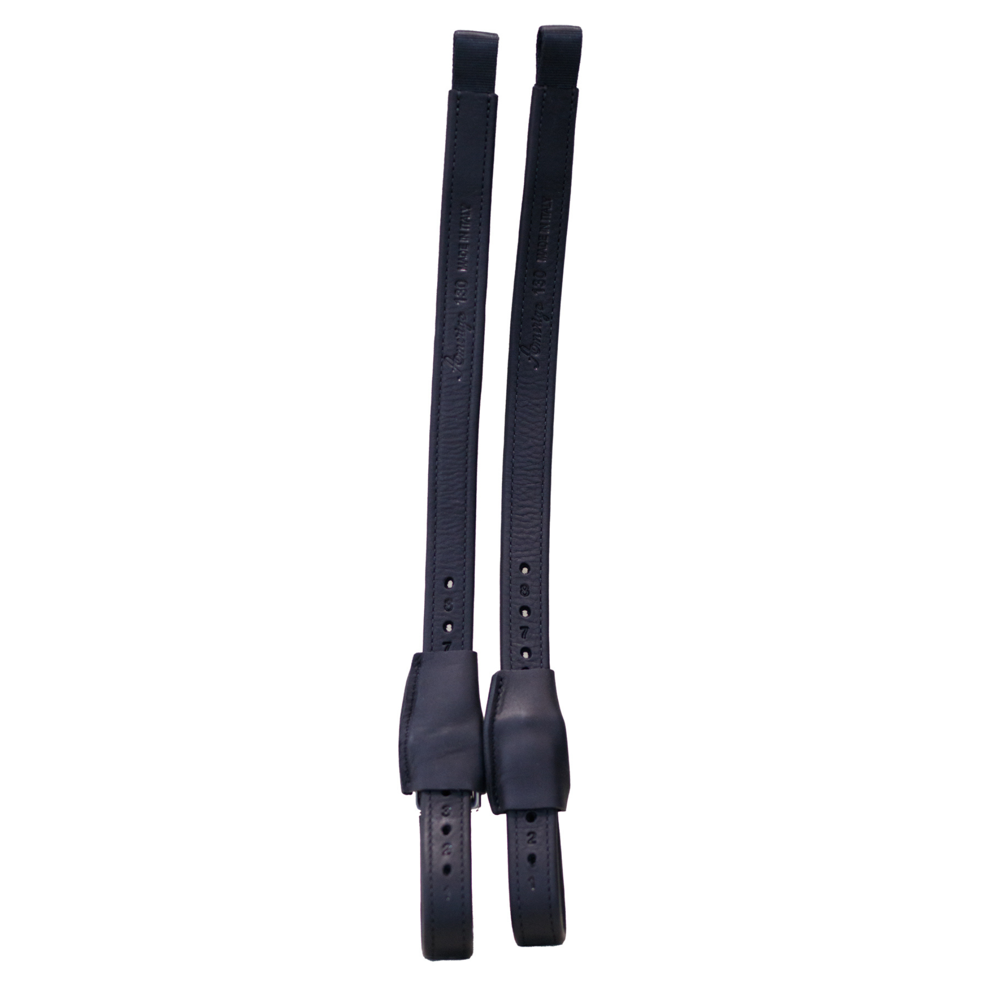Black Amerigo mono stirrup leathers against a white background