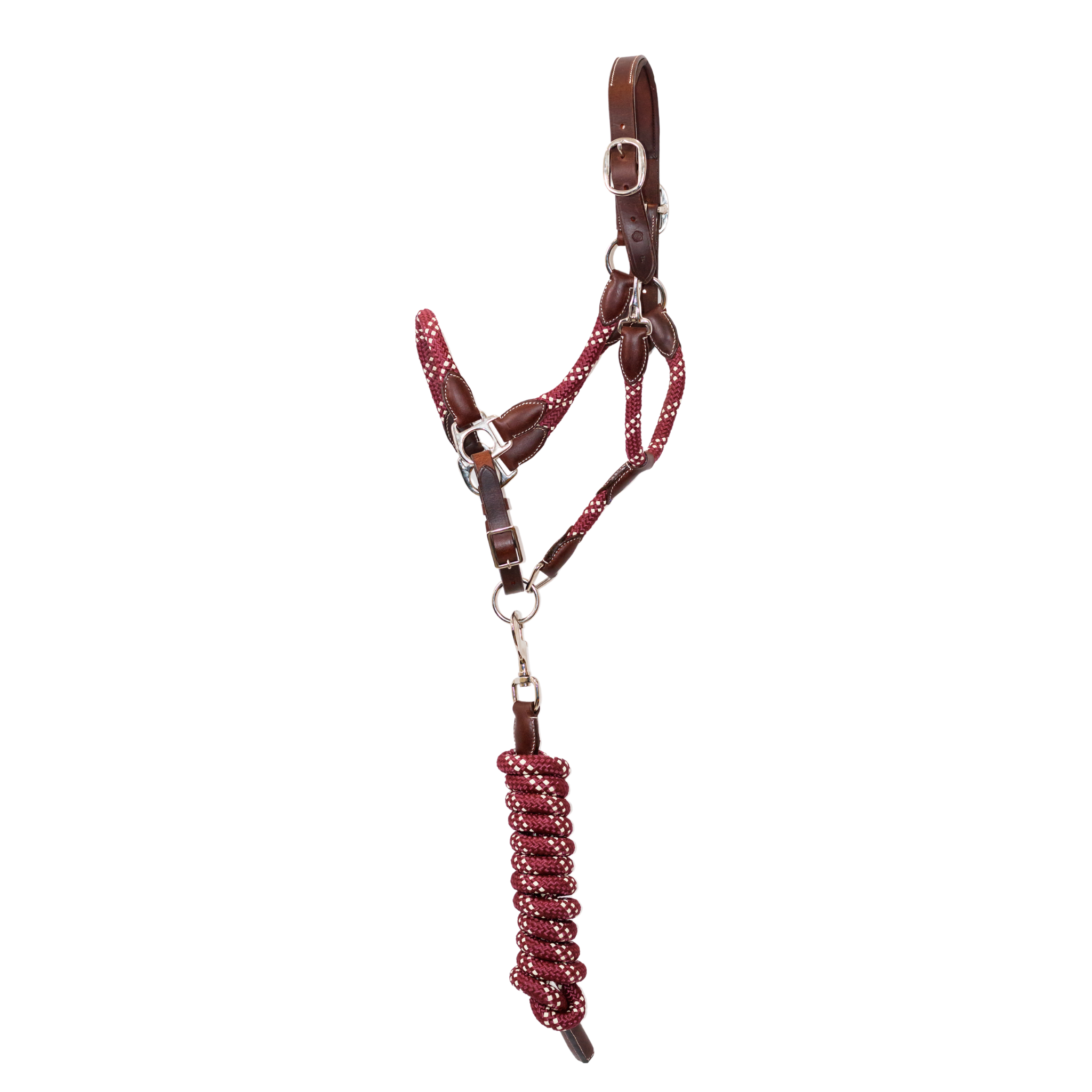 Left side view of Banff Leather & Rope Halter Set against a white background.