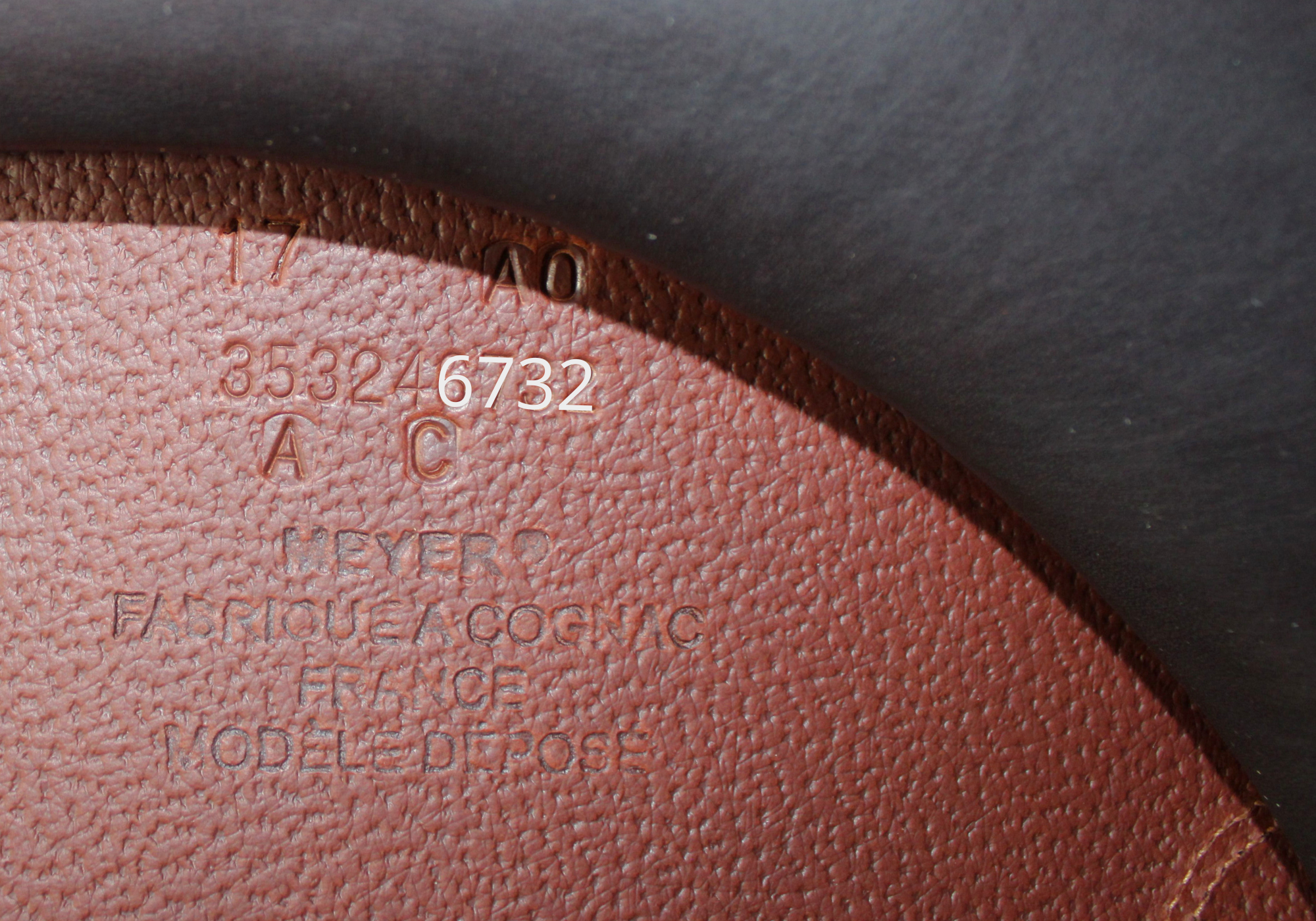 Close up of Meyer stamp with "6732" highlighted in white text.