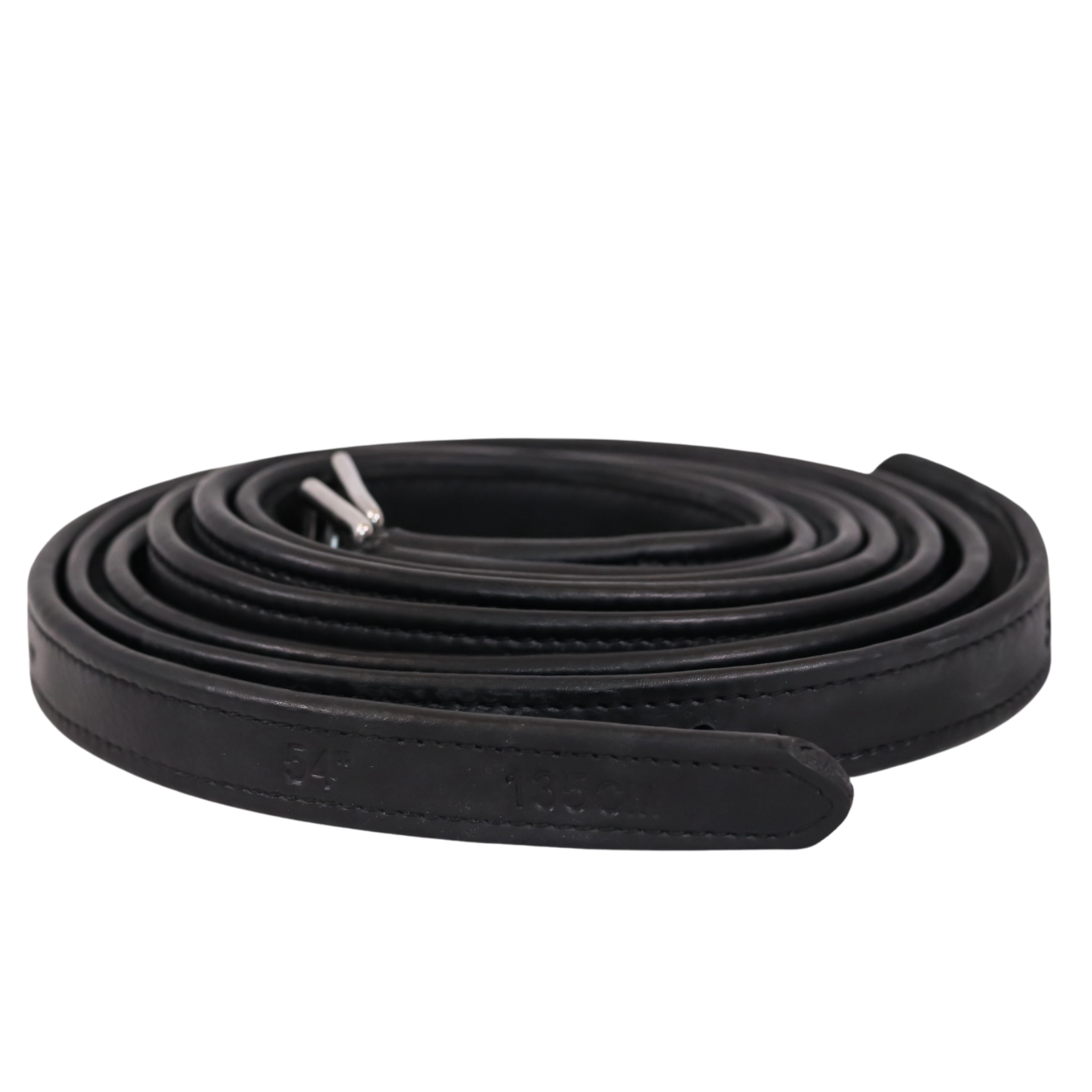 Black Yoho Rolled Stirrup Leathers against a white background.